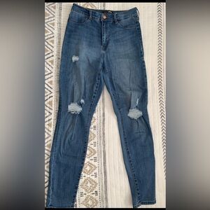 Fashion Nova Dark Blue Distressed Skinny Jeans - Size 7